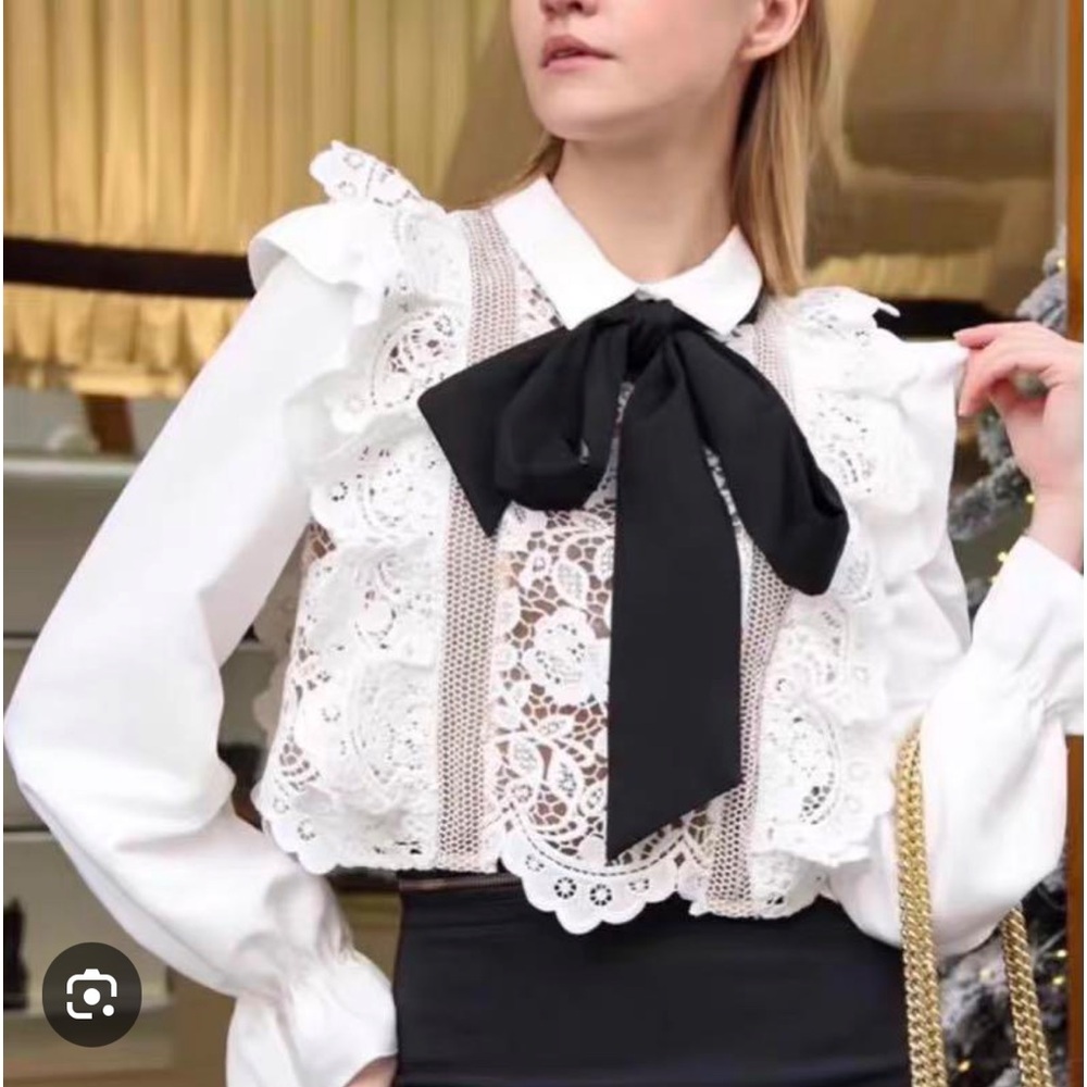 Self portrait ruffled lace bow detail blouse top shirt